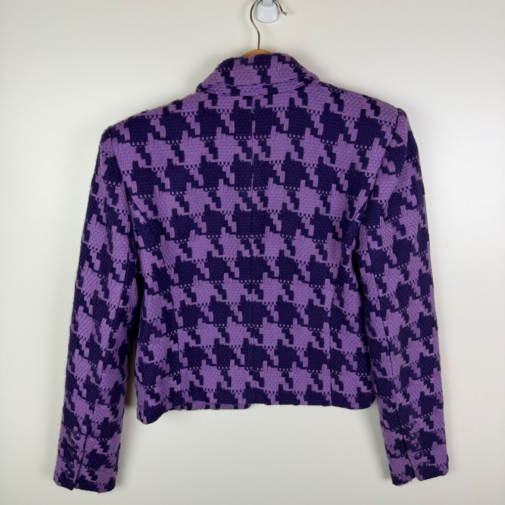 NWT L'AGENCE Inez Purple Houndstooth Cropped Double Breasted Blazer Sz 4 Jacket - Picture 7 of 12